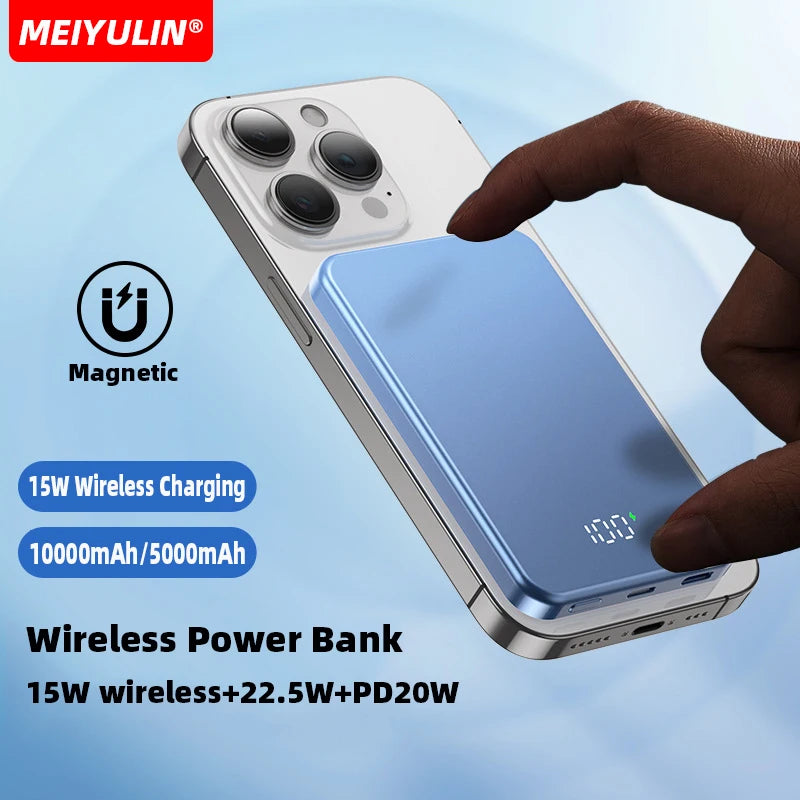 10000mAh Ultra-thin Magnetic Wireless Power Bank 5000mAh USB C PD20W Fast Charging External Spare Battery for iPhone 15 Samsung