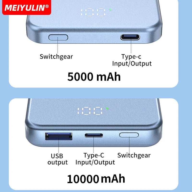 10000mAh Ultra-thin Magnetic Wireless Power Bank 5000mAh USB C PD20W Fast Charging External Spare Battery for iPhone 15 Samsung