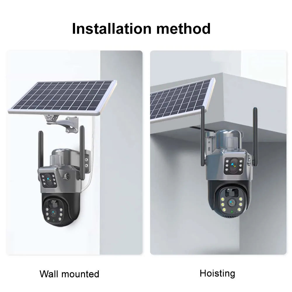 4K 8MP WiFi Solar Camera Dual Lens Dual Screens PTZ Video Cameras Security Protection PIR Human Detection CCTV Surveillance Cam