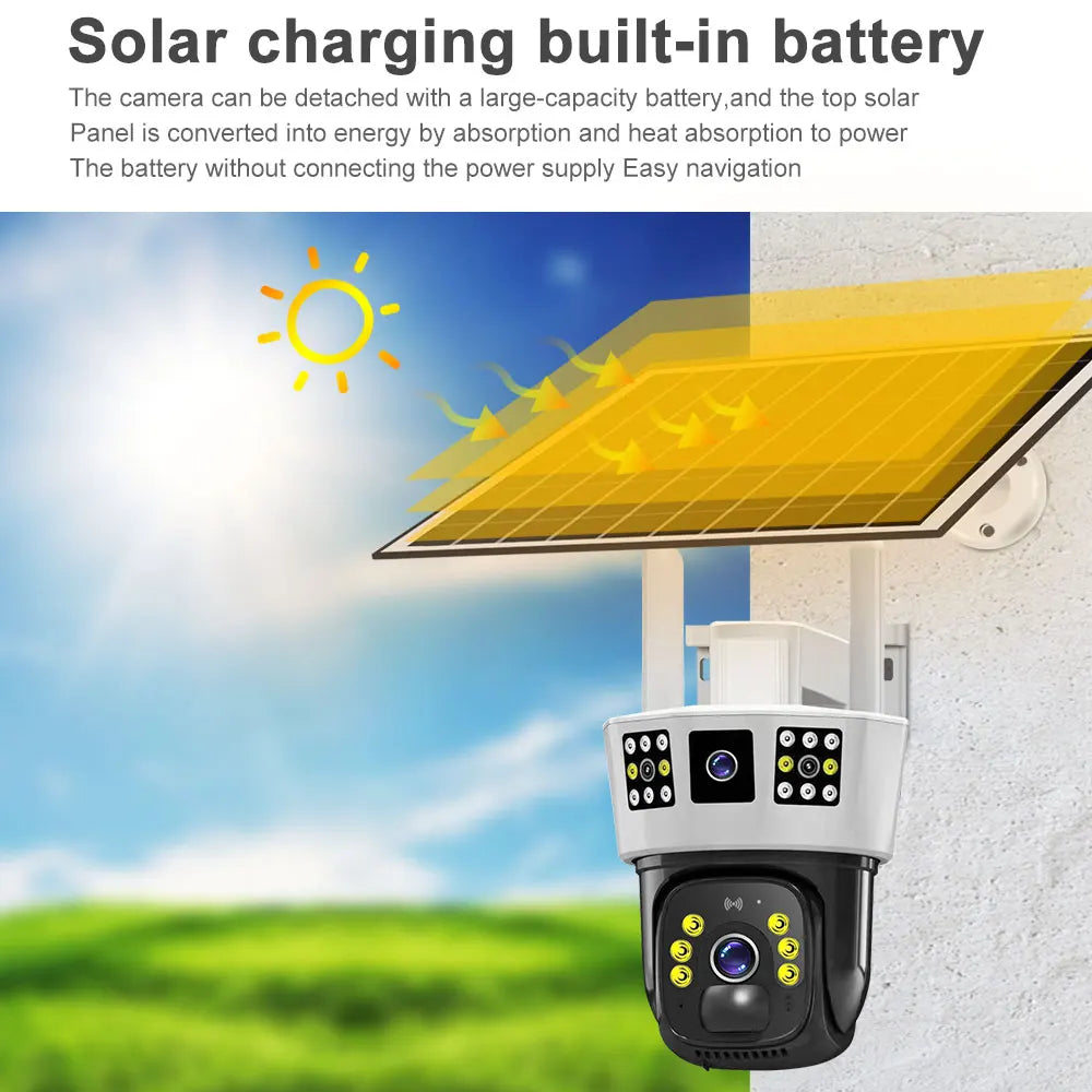 Outdoor Waterproof IP Camara 8MP Solar 4G Camera with three Screens Night Vision Built in 8000mah Battery CCTV Surveillance Monitor