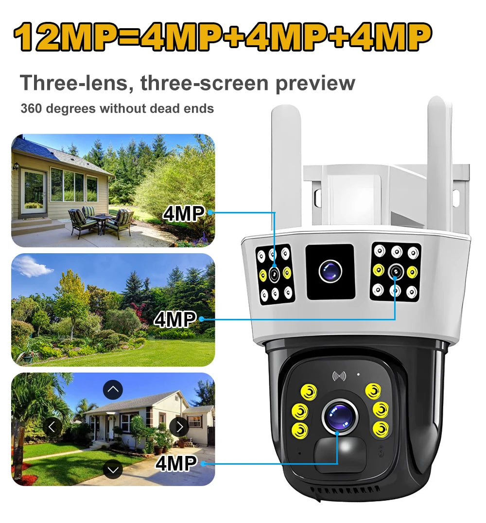 Outdoor Waterproof IP Camara 8MP Solar 4G Camera with three Screens Night Vision Built in 8000mah Battery CCTV Surveillance Monitor